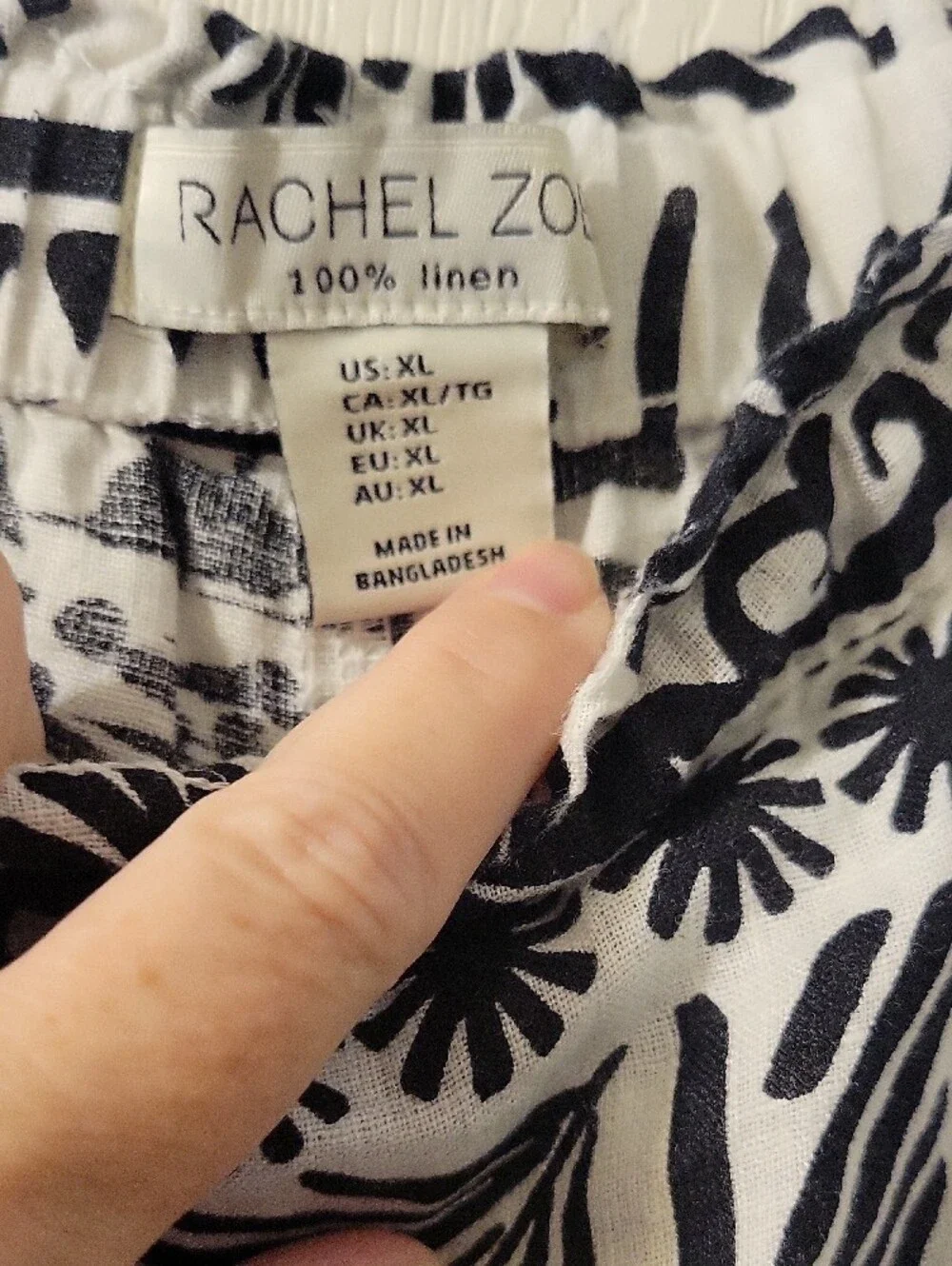 Rachel Zoe Black & White Wide Leg Linen Printed Pants